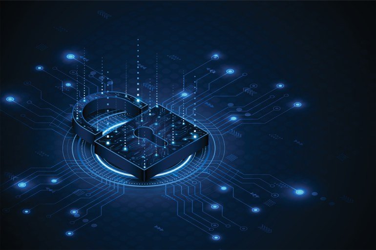 Lock icon. Cyber security and data protection concepts and privacy. Innovative concept of advanced safety technology